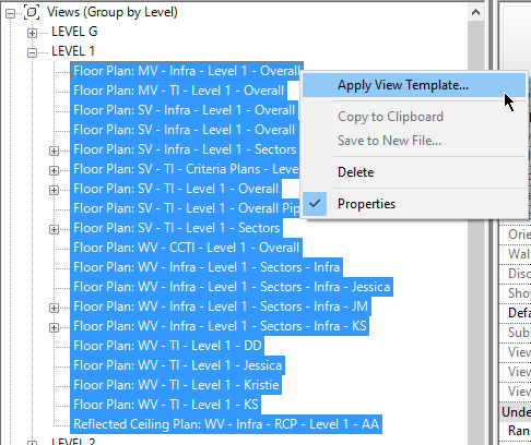 Apply view template properties to all views in Revit.