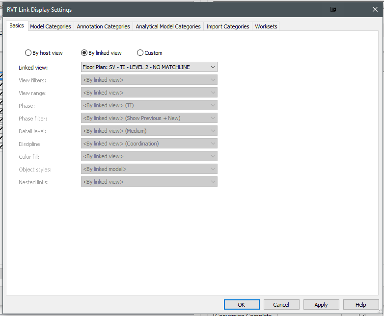 not being able to control revit link visibility settings